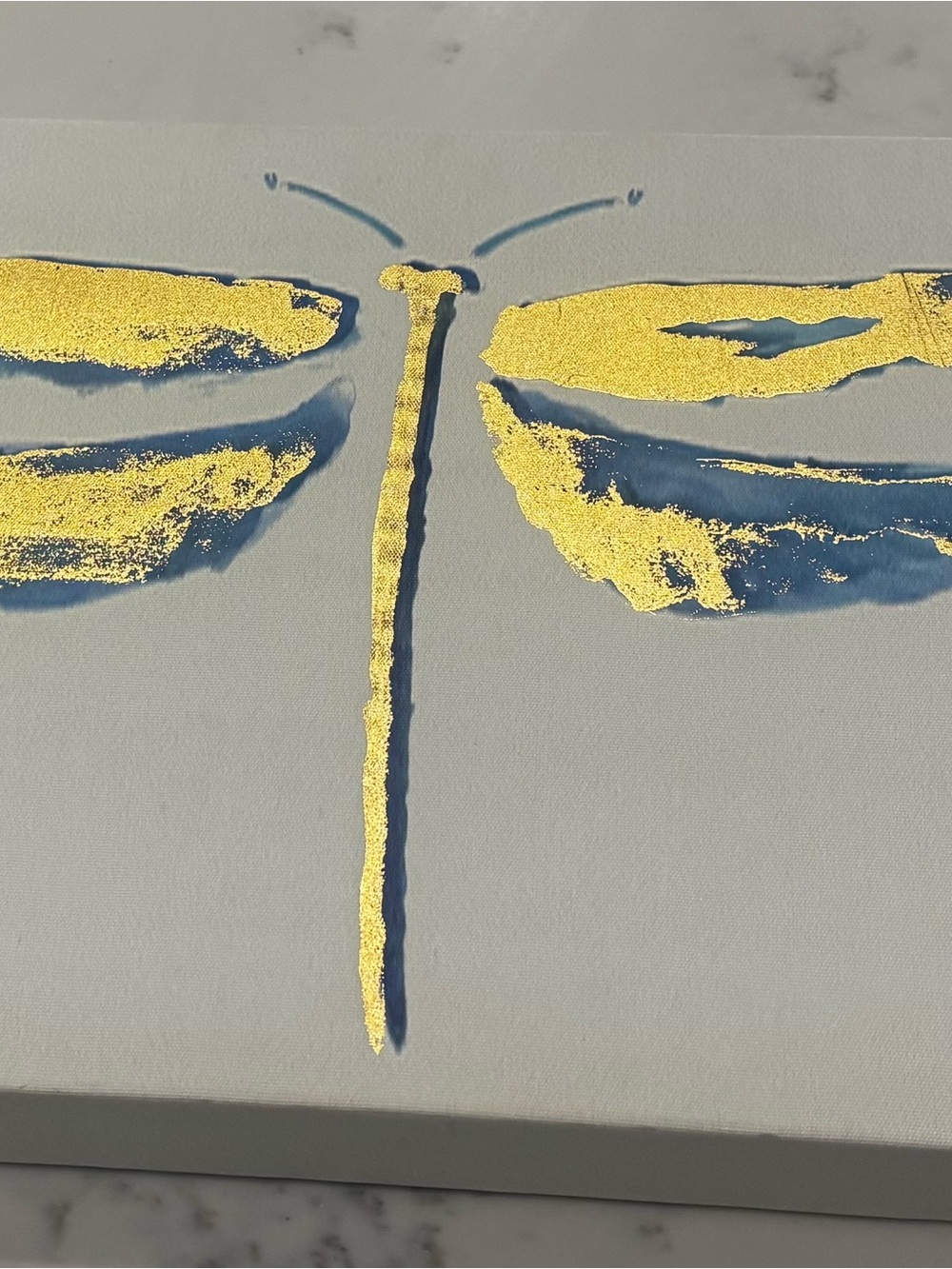 Gold and Blue Dragonfly Wall Art Canvas